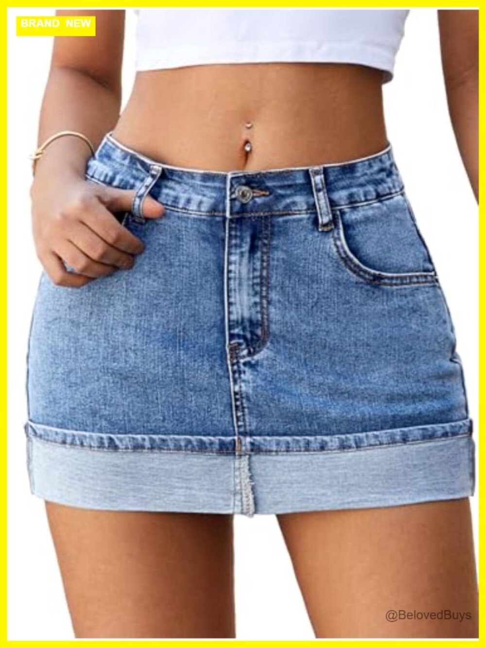 High Stretchy Mini Denim Skirt with Built-in Shorts